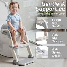 Nesmova 2-In-1 Toddler Potty Ladder, Soft Cushion & High Backrest, Adjustable Potty Chair, Adjustable Step Stool For Standard Toilets, Unisex - Grey - View 6