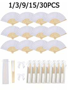 1/20/30/40/50 Pcs Vintage Handheld Folding Paper Fan, Wedding Bridal Favor Folding Fan, Portable Bamboo Fan, DIY White Paper Fan With Folding Paper Sleeve - Summer Accessory, Keeps You Cool And Stylish, Ideal For Parties And Events - Multicolor - View 3