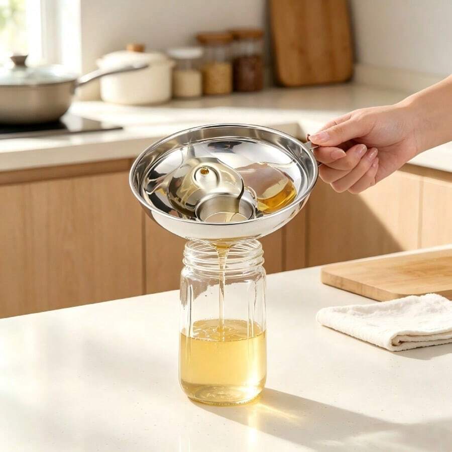 Stainless Steel Wide Mouth Canning Funnel With Handle, Large Caliber Easy Clean Kitchen Funnel For Liquid & Dry Food, Multipurpose Transfer Funnel For Jars Honey Oil Beans Grains - View 1