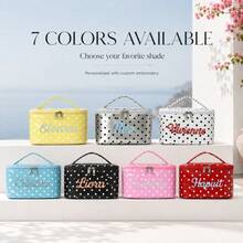 Polka Dot Customizable Embroidered Toiletry Bag, Large Capacity Makeup Organizer With Personalized Name Embroidery, Spacious Interior With Mesh Pocket Dividers For Makeup And Skincare, Suitable For Daily Home And Travel Use, Ideal Birthday And Bridesmaid Gift - Multicolor - View 5