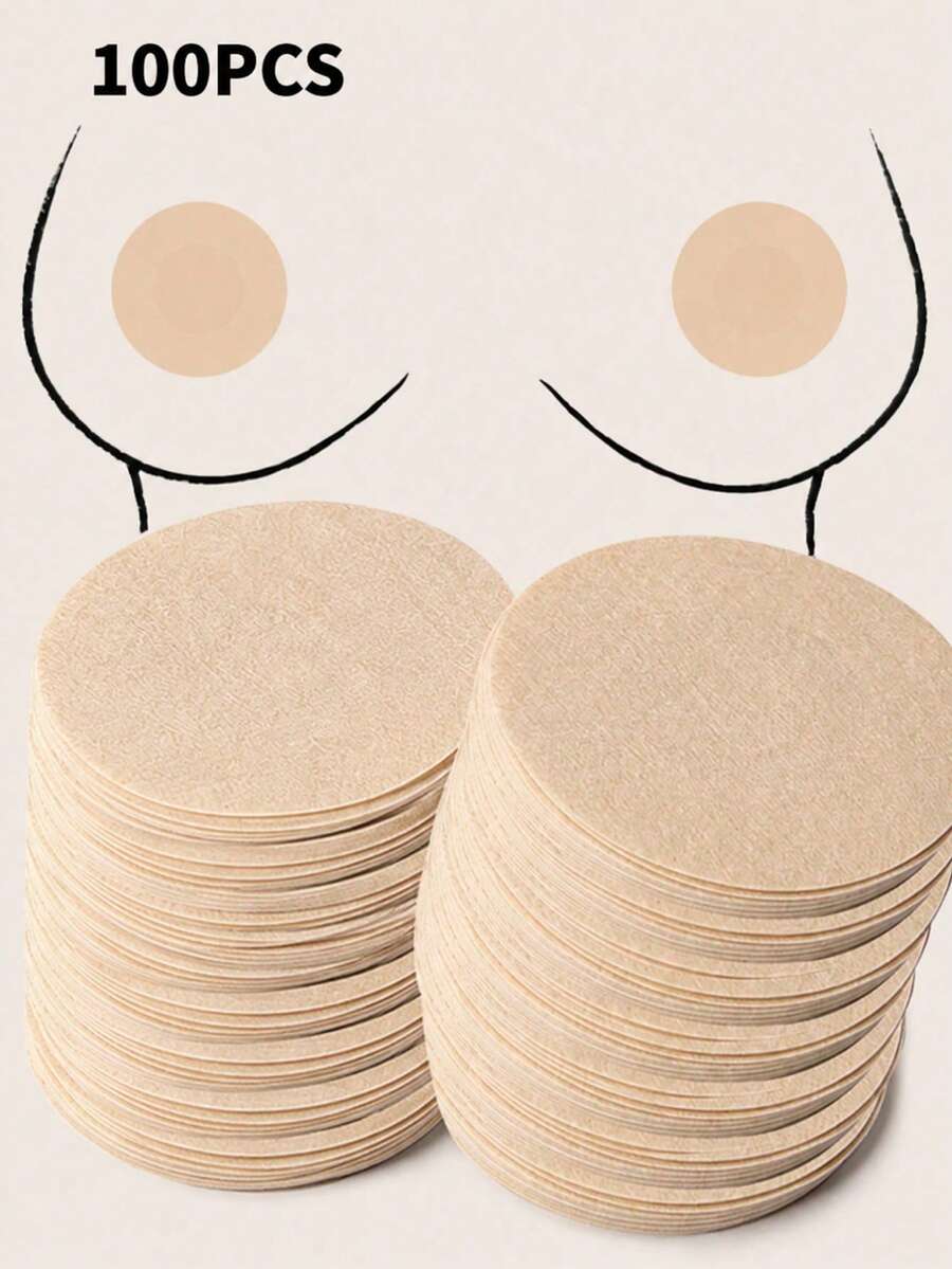 一次性圓形乳貼，無縫透氣自黏式隱形胸罩，內衣配件，防止意外露點乳貼 - 杏色 - 查看 1