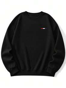 Men's Crew Neck Sweater With Print, Soft Fabric, Easy To Style, Ideal For School And Commuting In Autumn And Winter - Black - View 6