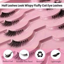 Half-Length False Eyelashes, Natural Makeup Effect, Transparent Lash Stem, Lightweight And Fluffy, Can Create Cat Eye Makeup; Natural Short Accent False Eyelashes, Extended Tail False Eyelashes, 3/4 Length False Eyelashes, Reusable, Strip False Eyelashes, Eyelashes, False Eyelashes, False Eyelashes - Black - View 10