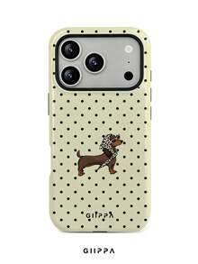 GIIPPA 1件黑色與黃色波點背景長毛臘腸犬幼犬圖案設計手機殼，適用於Phone 17 Pro Max，相容於Phone 16 Pro Max、15 Pro Max、14 Pro Max，韓式高端時尚趣味手機殼，適合11/12/13/14/15/16 Pro Max Plus，男女皆宜的優雅設計，聖誕節、情人節、復活節、婚禮季與生日送女友的完美禮物！ - 彩色 - 查看 1
