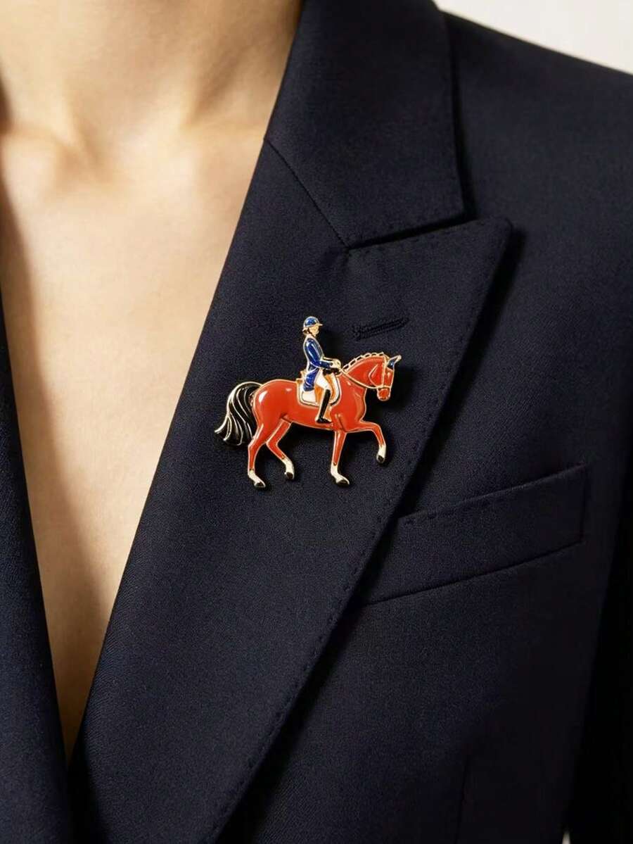 2pcs Creative Cartoon Vintage Knight Riding Horse Alloy Brooch, British Equestrian Oil Drop Badge Clothing Accessory, Backpack & Jacket Decoration