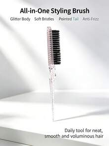 Glitter Transparent Acrylic Rat Tail Comb Hair Brush, Dense Tooth Nylon Volumizing Backcomb, Fine Point Hair Parting Braiding Tool, Root Lift High Crown Styling Brush, Suitable For Salon Stylists, Women Girls, All Hair Lengths And Curls, Daily Travel Use - Multicolor - View 4