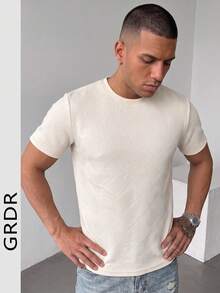 GRDR Men's Fashionable Solid Color Crew Neck Short Sleeve T-Shirt | Exquisite Design | Summer Essential | Easy To Match | Showcase Your Style - Apricot - View 5
