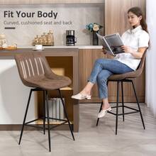 HOMCOM Bar Stools Set Of 2, 27" Swivel Counter Height Barstools With Backrest, PU Leather Upholstered Bar Chairs With Footrest And Steel Legs For Kitchen Island, Dining Room, Brown - Brown - View 6