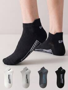 ZUJO 4 Pairs Thin Men's Short Socks, Mesh Breathable Multi-Function Socks With Letter Design, Suitable For Home, Casual, Sports, Running - Multicolor - View 3