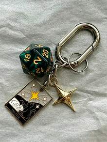 Tarot Card Dice Pentagram Keychain, Poker Card Halloween Vintage Phone Charm, Classic Multi-Sided Dice Star Keychain, Vintage Tarot Card Phone Bag Keychain, Multi-Functional Pendant Couple Bag Charm - Multicolor - View 9