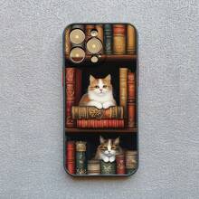 Vintage Bookcase Kitten Painted Phone Case For IPhone 17 16 15 14 Pro Max Plus 13 Mini 12 11 Pro Max XS X XR 16 Plus Back Cover - 黑色 SJM 5 - 查看 8
