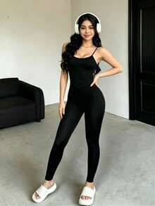 The Best Mother's Day Gift: Women's Jumpsuit, Casual And Comfortable, Fashionable And Sexy, Fitted, Backless, Suitable For Outdoor Sports, Graduation, New Year's, Valentine's Day, Autumn/Winter With Openwork Design And Long Gathered Sleeves, Perfect Fit - 黑色 - 查看 2