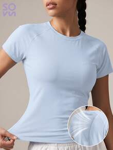Soyun New Summer Raglan Short Sleeve Sports T-Shirt, Suitable For Daily Casual, Outdoor Activities, Yoga And Fitness - Blue - View 10