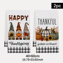 2PCS Kitchen Towels Black & White Plaid Maple Leaf Pumpkin & Gnome Pattern, Super Soft Microfiber Material Kitchen Towels Dish Cloths, Hand Towels, Tablecloths, Kitchen Decor, Kitchen Cleaning, Bathroom Cleaning, Holiday Party Decor, Kitchen & Bathroom Supplies Home Essentials, Home Decor, Housewarming Gift - Multicolor - View 2