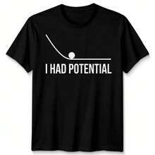 Funny Physics I Had Potential Graphic Crew Neck Short Sleeve Tee Casual Oversized Unisex Street T-Shirt - 黑色 - 查看 1