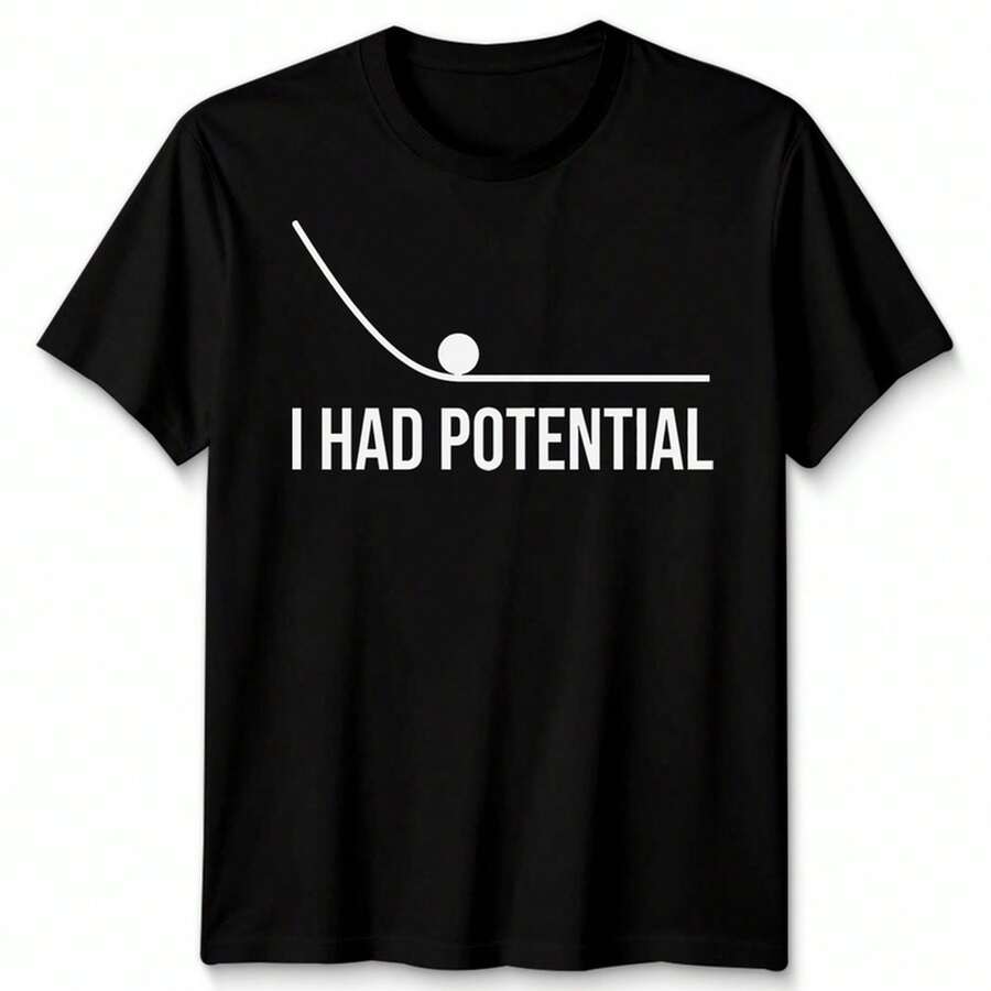 Funny Physics I Had Potential Graphic Crew Neck Short Sleeve Tee Casual Oversized Unisex Street T-Shirt - 黑色 - 查看 1