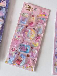 Glitter Magic Liquid Shaker 3D Puffy Stickers Cute Unicorn Fruit Cake Sequins Floating Sticker Kawaii Journal Scrapbooking Card Decor DIY Korean Stationery - Color - View 6