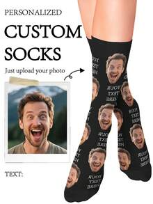 1 Pair Customized Socks, Customized Face Socks, Funny Face Socks, Text Socks, Can Print Any Face On Socks, Gift For Best Friends, Gift For Girlfriend/Boyfriend - Multicolor - View 3