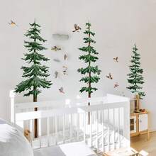 3Pcs Pine Tree Birds Wall Stickers Jungle Forest Woodland Wildlife Wall Decal Christmas Classroom Bedroom Home Wall Decor - Tree - View 2