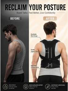 1pc Posture Support Belt, Adjustable Premium Posture Corrector | Classic Basic Style, Unisex Back Support Belt For Posture Improvement - Black - View 7