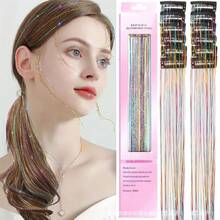 12pcs Seamless Hair Extensions Laser Gold Shiny Colorful Ribbon Straight Hair Pieces Dyed Faux Colorful Hair Decoration - View 11