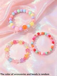 3pcs/Set Girls Colorful Beaded Bracelets, Cartoon Pendant Bow Tassel Bracelet Set, Suitable For Daily Decoration And Gift Giving - Multicolor - View 22