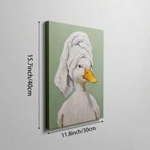 1pc Funny White Duck Wearing Head Towel Wall Art Canvas Poster Prints Oil Painting Artwork Picture Giclee Print Cute Animal Bathroom Restroom Bedroom Green Background Home Decoration Decors Unframed/Framed/Wooden Hanging - Pattern - View 13