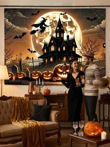 1pc 2D Flat Background Cloth, Halloween Theme Skeleton Wearing Hat Happy Dancing Background Cloth, Suitable For Indoor Photo Background, Party Decoration, Home Decor - A - View 10
