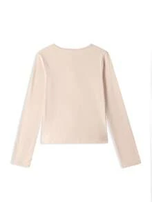 Elegant Lace Patchwork V-Neck Long Sleeve T-Shirt Women's New Design Slim Fit Flattering Cardigan Top - Apricot - View 5