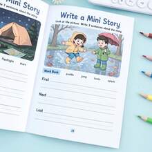 Children's English Picture-To-Writing Practice Book With Vocabulary Bank And Sentence Structure Guidance, Early Childhood English Picture-To-Sentence And Short Essay Writing Enlightenment Learning Workbook, Back To School School Supplies, Teacher Classroom Holiday Learning Gift - Multicolor - View 2