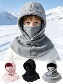 1pc Adjustable Hooded Cape, Children's Autumn/Winter Outdoor Cycling, Children's Thickened Ear & Neck Protection Integrated Hat Scarf, Student Thermal Lined Cold-Proof - Multicolor - View 1