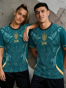 Jersey Sepak Bola Pria Brasil Kustom Personalisasi & Motif Leopard Brasil Ringan Lembut & Cocok untuk Pertandingan, Latihan, Pakaian Kasual & Hadiah & Bintang - Hijau - View 7