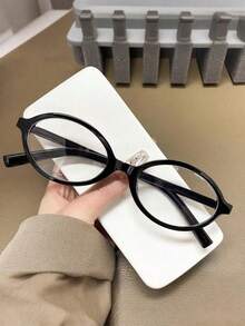 1 Pair Of Versatile Retro Oval Transparent Glasses, Fashionable Clear Lens Glasses - Transparent - View 6