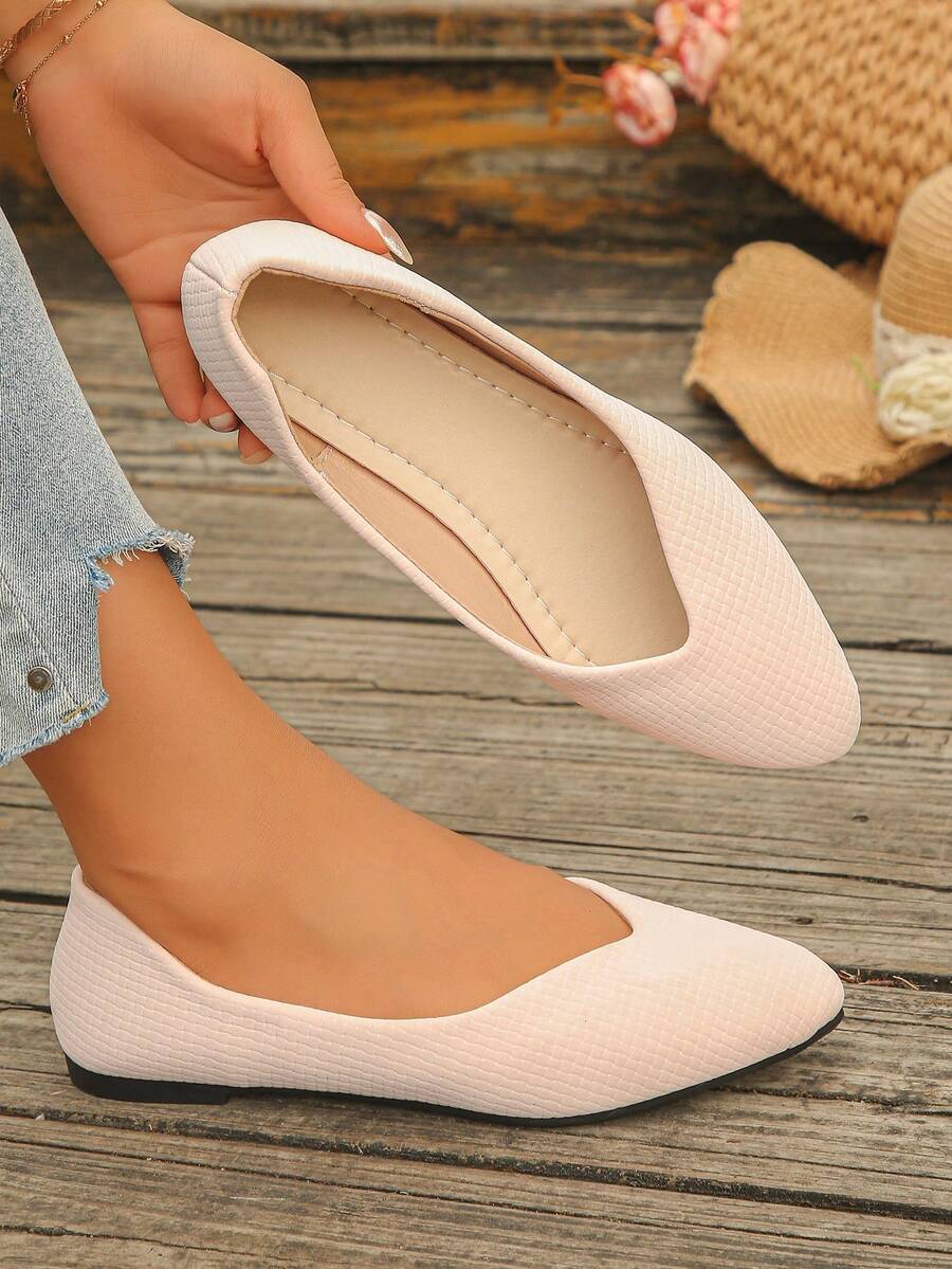 Wide Fit Women's Soft Sole Ballet Flats, Elegant Light Pink Slip-On Flats, Suitable For Spring, Autumn, Summer Daily Commute Wear - Baby Pink - View 1