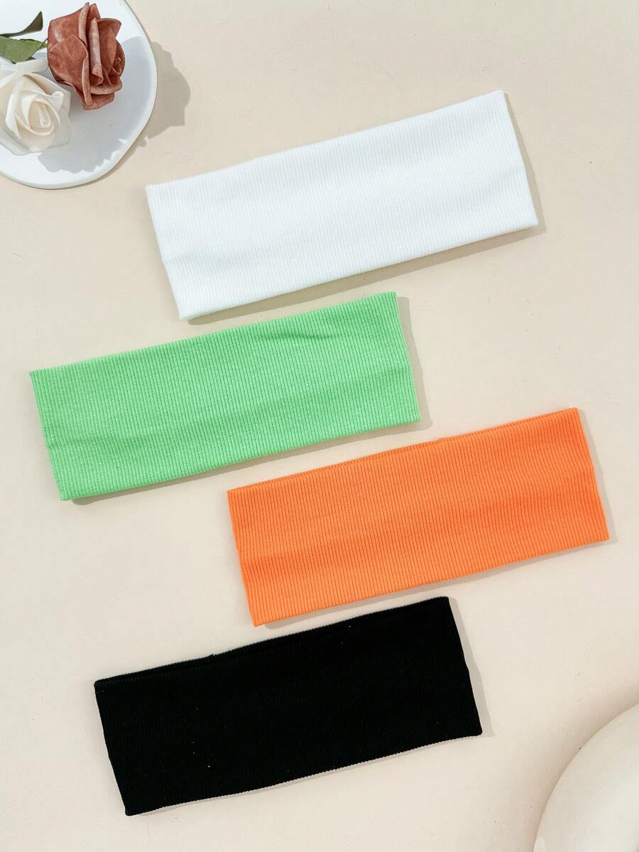 2/4pcs Bright Color Vertical Ribbed Elastic Knit Headbands, Versatile Hair Accessories For Face Washing, Fitness, Campus, Soft And Breathable Fabric, Fresh Girl Hair Decor, Back To School Gift - Multicolor - View 1