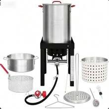 9-Piece Outdoor Turkey Fryer & Seafood Boiler Set, 30QT & 10QT Aluminum Stock Pots With 50,000 BTU Propane Burner Stand, Complete Kit For Backyard Crawfish Boil, Deep Frying, Steaming - Silver/Black - View 9
