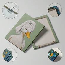 1pc Funny White Duck Wearing Head Towel Wall Art Canvas Poster Prints Oil Painting Artwork Picture Giclee Print Cute Animal Bathroom Restroom Bedroom Green Background Home Decoration Decors Unframed/Framed/Wooden Hanging - Pattern - View 2
