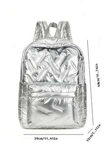 Student Backpack, New Classic University Style, Solid Color And Diamond Pattern Design, Large Capacity Multi-Pocket Bag, Also Suitable For Travel And Vacation, Perfect For Campus Use. Suitable For Short Trips - Silver - View 2