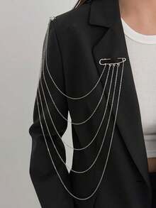 1pc Elegant Luxury Long Brooch, Suitable For Women To Wear At Banquets And Parties - Silver - View 1