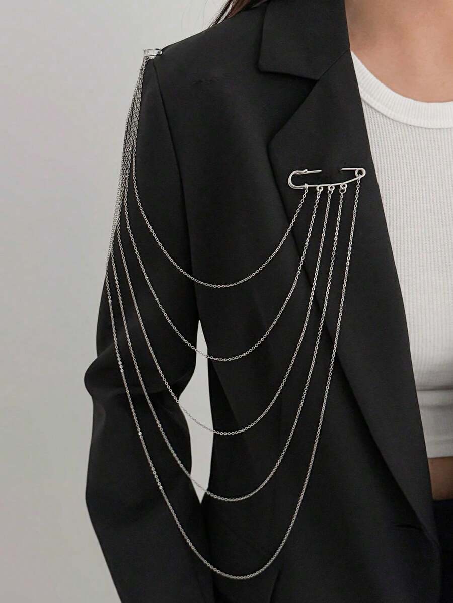 1pc Elegant Luxury Long Brooch, Suitable For Women To Wear At Banquets And Parties - Silver - View 1