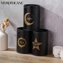 Myrothcane 3Pcs Star Moon Sun Pattern Airtight Storage Jar Large Capacity Food Container For Kitchen Coffee Tea Sugar Organization - Black - View 2