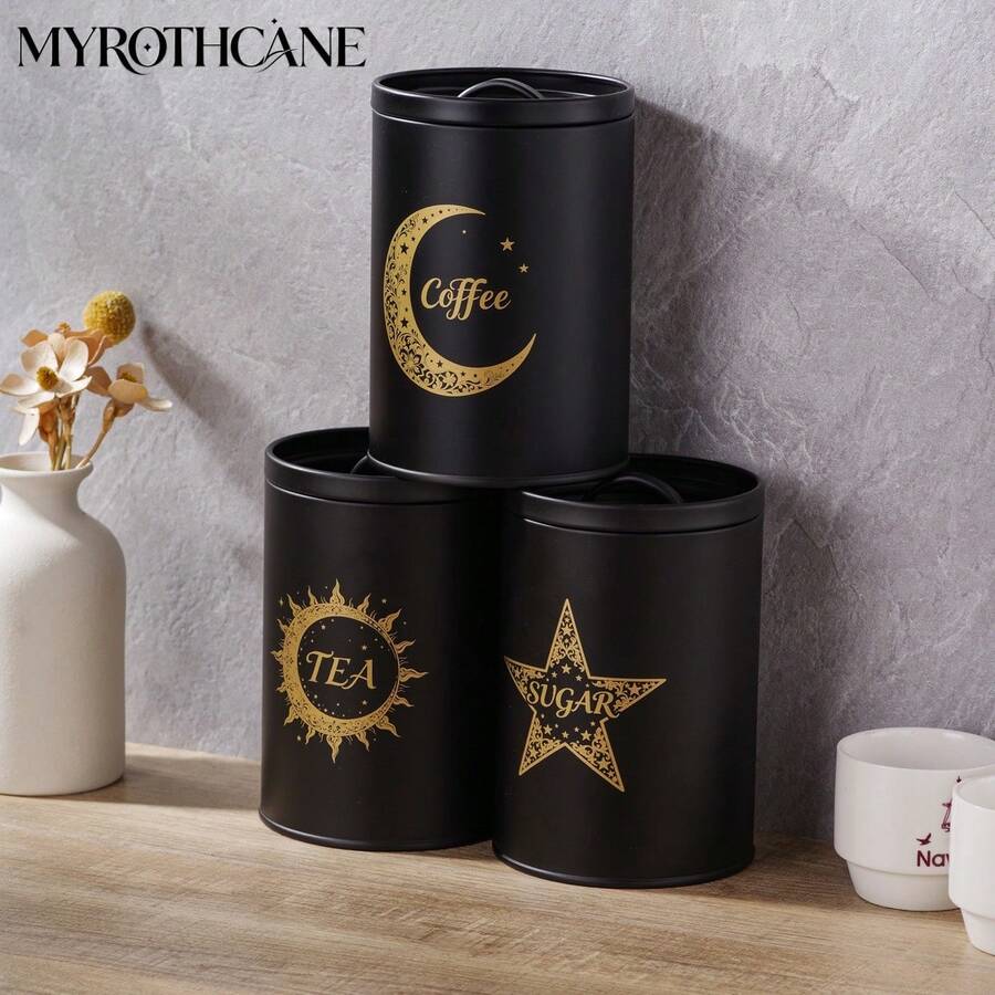 Myrothcane 3Pcs Star Moon Sun Pattern Airtight Storage Jar Large Capacity Food Container For Kitchen Coffee Tea Sugar Organization