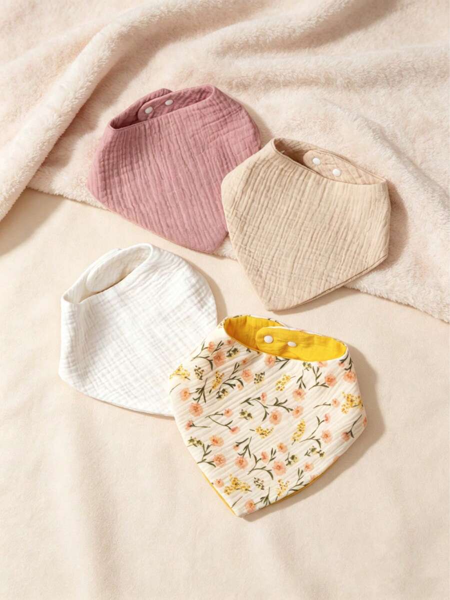 4 buah Celemek Bayi, Kain Lap Air Liur, Kain Berkerut, Lembut, Ramah Kulit, dan Bernapas, Cocok untuk Bayi Baru Lahir, Warna Polos, Unisex - MultiWarna - View 1