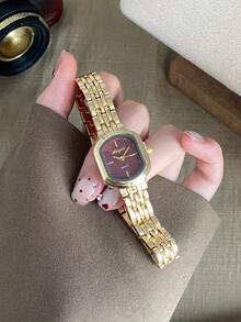 1件裝 精緻奢華女款金色手鍊石英手錶，小巧耐用，適合送禮或日常配戴 - 金色 - 查看 3