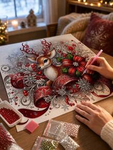 New 5D DIY Diamond Painting Kit - Christmas Deer, Round Diamond Frameless Mosaic Artwork, Creative Handmade Home & Office Decor, Christmas Gift - A - View 4