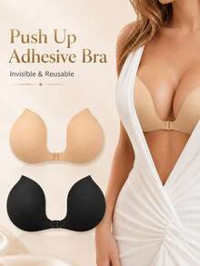 Deep U-Neck Adhesive Strapless Push-Up Bra, Sweat-Proof Invisible Backless Bra For Low-Cut Dresses, Wedding Party Set - Multicolor - View 1