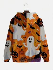 Men's Halloween Ghost Pumpkin Print Hoodie, Spooky Graphic Casual Pullover Sweatshirt - Multicolor - View 4