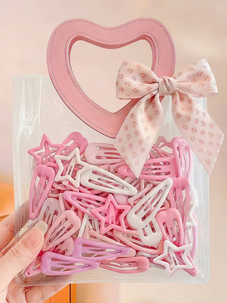 20/10pcs Pink Matte Y2K Star & Water Drop BB Hair Clips, Durable ...