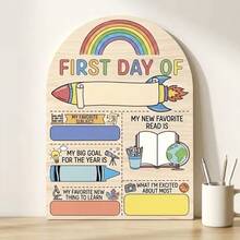 1pc 2D Flat Rainbow Rocket First Day Of School Wooden Sign, Writable Back To School Growth Record Board, Space Science Theme Classroom Photo Prop, Atmospheric Student Growth Commemorative Wooden Plaque 2026 - C - View 1