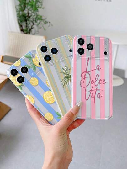 3 buah Casing Ponsel TPU Transparan Anti Jatuh Anti Selip Lembut dengan Cetakan UV, Motif Garis-garis, Huruf, Lemon, Pohon Kelapa, dan Kombinasi Pola Modis. Cocok untuk IP7/8/7PLUS/8PLUS/X/XS/XR/XSMAX/11/11PRO/11PROMAX/12/12PRO/12PROMAX/12MINI/13/13PRO/13PROMAX/13MINI/14/14PRO/14PROMAX/14PLUS/15/15PRO/15PROMAX/15PLUS/16/16pro/16promax/16PLUS/17/17pro/17promax/AIR/Cocok untuk Samsung S25 S25PLUS S25ULTRA S24 S24PLUS S24ULTRA S23 S23PLUS S23ULTRA S23FE S22 S22PLUS S22ULTRA S21 S21PLUS S21ULTRA A56 A55 A54 A53 A52 A51A36 A05 A05S A06
